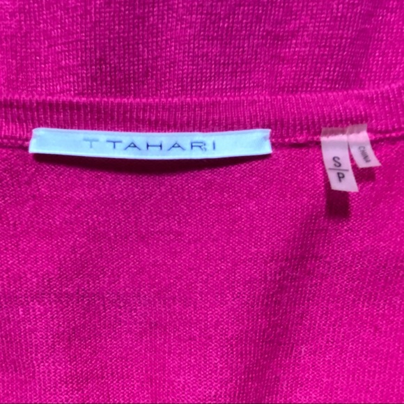 T Tahari Bevan Knit Top Sweater Satin Ruffle Cardigan Sz SP PINK - Picture 4 of 6